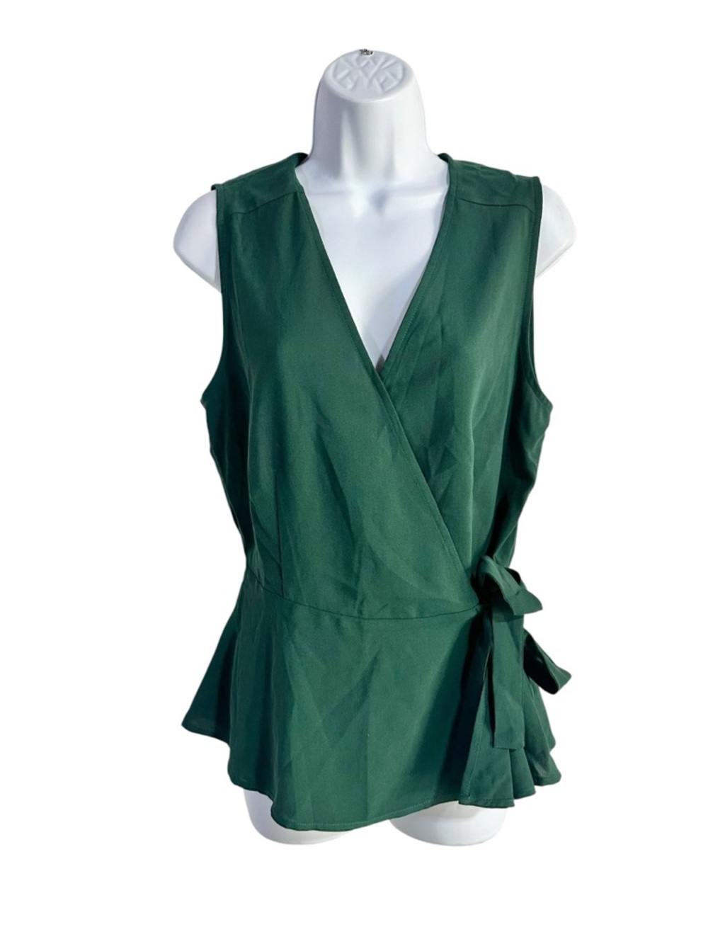 Staccato Forest Green Sleeveless Wrap Peplum Top - M
